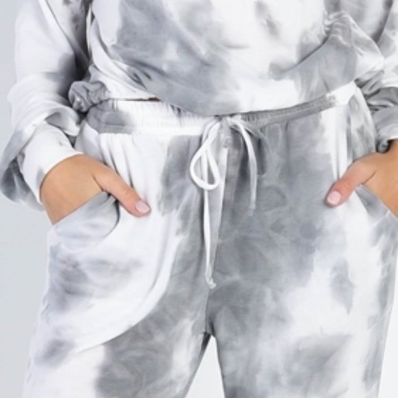 Charcoal Tie-Dye Off-The-Shoulder Top High Waist Pants Set - Picture 8 of 9